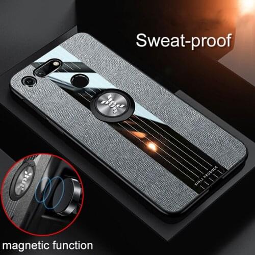 Magnetic Ring Holder Fabric Phone Case for Huawei Honor View 20 Soft Frame Shockproof Case for Huawei V20 Stand Ring Cover