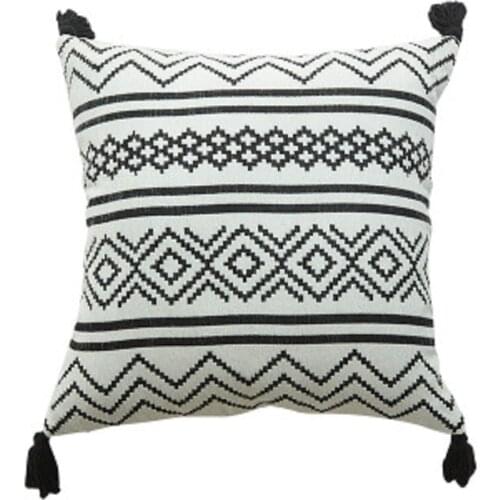 Black and White Throw Pillow Covers Set of 2 Boho Tassel Morocco Jacquard Cushion Covers for Sofa Couch Bedroom Living Room