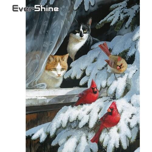 Evershine Diamond Painting Winter Landscape With Square Rhinestones Diamond Embroidery Animals Cross Stitch Kit Home Decoration