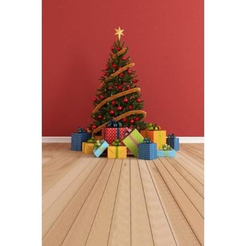 5x7ft Christmas Tree Gift Wooden Floor Photography Backdrops Photo Props Studio Background