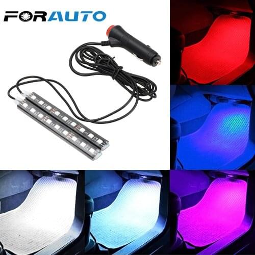 FORAUTO 2pcs 9 LED Auto Atmosphere Lamps Car LED Dash Floor Foot Strip Light Interior Decorative Lamp Cigarette Lighter Adapter