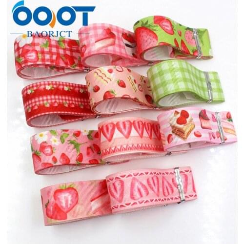 OOOT BAORJCT I-19411-916 25mm 10yards Fruit strawberry Printed grosgrain Ribbons,bow cap DIY accessories decorations materials
