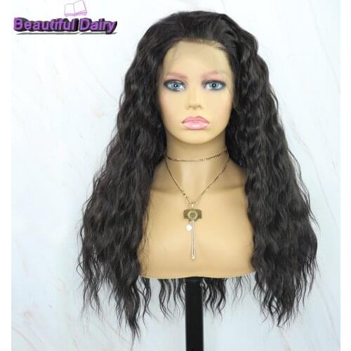 Beautiful Diary Black Long Curly Gluesless Synthetic Lace Wigs For Women Futura Hair kinky Curly Tpart Synthetic Lace Front Wigs