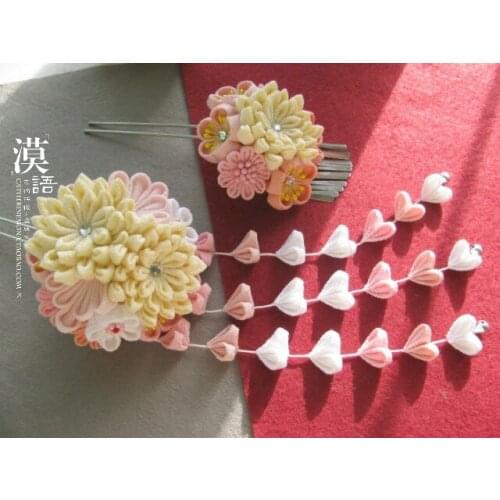 Crepe Japanese-style textile flower Kimono bridal headdress kimono hair accessories GIFT hairpin two set