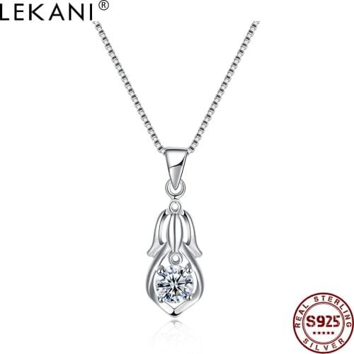 LEKANI 925 Sterling Silver Minimalist Flower Shape Original Pendant Necklaces Women Classic Cubic Zirconia Necklace Charms
