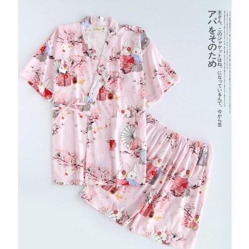 Summer Traditional Japanese Kimono Loose Cardigan Pajamas Woman Yukata Femme Floral Print Short Sleeve Homewear Cotton