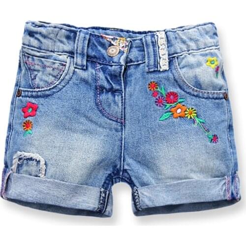 Summer Girls Denim Shorts Brand Embroidery Flower Baby Girls Shorts Jeans Casual Girl Pants Jeans Childrens Clothing 2-7 Y