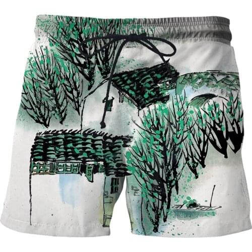 Summer New 3D Men Shorts Chinese brush painting Pattern Swimming Trunks Mens Funny Beach Pants Fashion Hot Male Swimsuit Pants