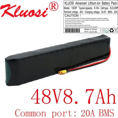 KLUOSI 48V 8.7Ah 8Ah 13S3P 250W~750W 54.6V Rechargeable Lithium Battery Pack Built-in 20A Common Port BMS Scooter Ebike Motor