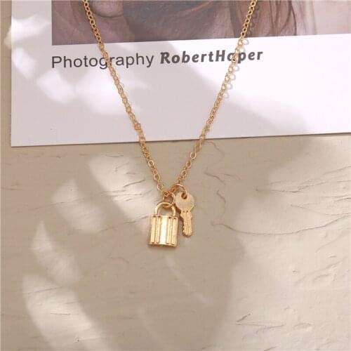 Fashion Gold Silver Color Lock Necklace for Women Key Pad Lock Pendant Necklace Layered Chain on the Neck With Lock Punk Jewelry