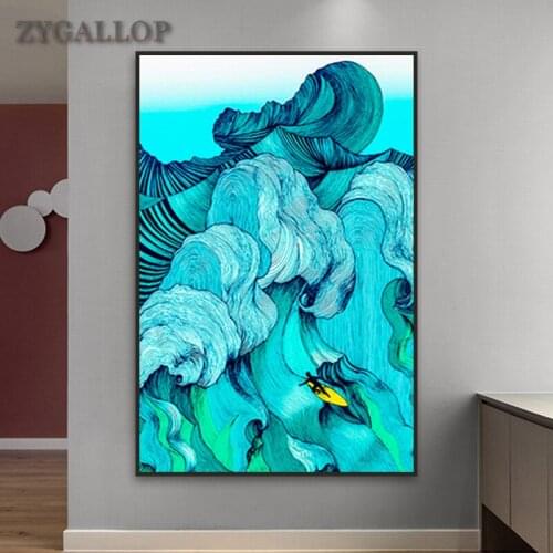 Sea Surfer Abstract Canvas Painting Sea Wave Wall Art Posters and Prints Bedroom Wall Decor Painting Pictures for Home Design
