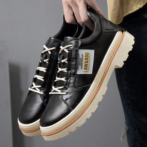 High Quality Leather Mens Shoes Spring Casual Shoes Fashion Flats Oxfords Shoes Korean Version Fashion Increase 5cm Sneakers