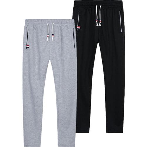 Plus Size Men Joggers Track Pants Elastic Waist Sport Casual Trousers Baggy Fitness Gym Clothing Black Grey