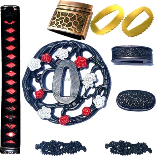 Nice Metal Crafts Kirsite Sword Guard for Katana/Wakizashi/Tanto Accessory Set Tsuba+Menuki+Fuchi+Kashira+Handle+Habaki+Seppa