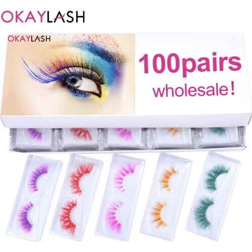 OKAYLASH Wholesale Wispy Fluffy Party Multi color Real Mink Eyelashes Makeup Halloween Dropship Fake Colored Strip Eyelashes