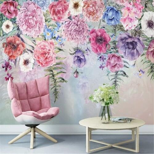 Mural American Watercolor Flowers Pastoral Wallpaper for Living Room TV Background Wall Paper Home Decor Papel De Parede 3d