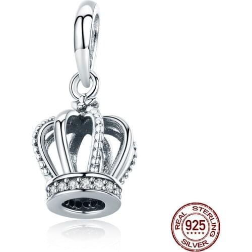 Genuine 100% 925 sterling silver crown pendant charms fit original Pandora charm bracelet beads woman Valentines Day gift DIY