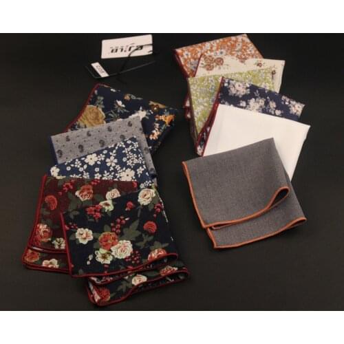 New Korean fashion designer high quality mens pocket squares Handkerchiefs print flower cotton 24x24cm 10pcs/lot
