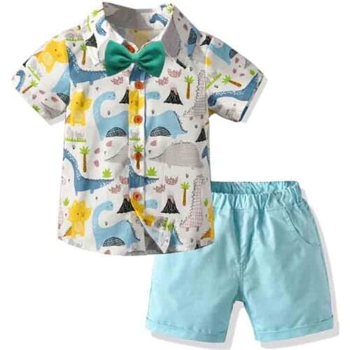 Childrens Clothes Set Kids Cotton Cartoons Bow Tie Short Shirts+Pants Little Boys Beach Casual 2Pcs Outfits