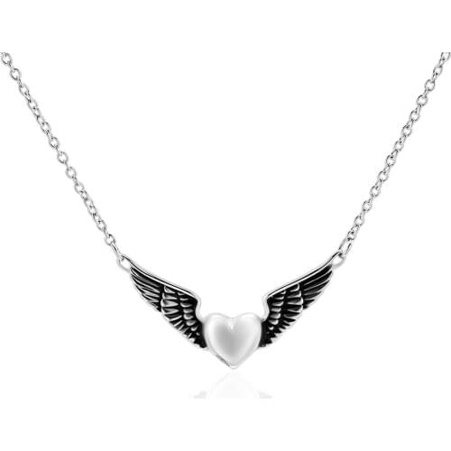 Double Angel Wing Urn Necklace for Ashes, Heart Cremation Memorial Keepsake Pendant Necklace Jewelry with Fill Kit