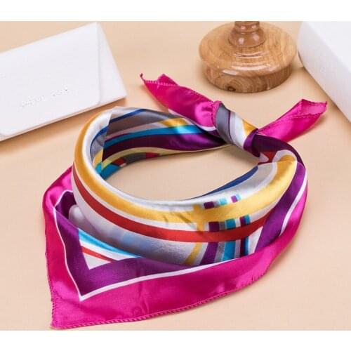 Silk Scarf Women 50*50 Small Soft Squares Decorative Multifunctional Head Scarf Multicolor Stripe Print Kerchief Neck Shawl Wrap