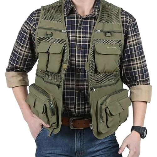 Unloading Mens Vest Tactical Webbed Gear Coat Summer Photographer Waistcoat Tool Many Pocket Mesh Work Sleeveless Jacket Male