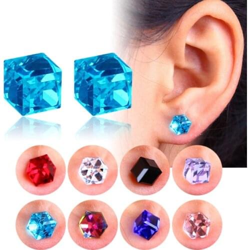 Fashion Crystal Strong Magnet Magnetic Earrings For Women Luxury Colour Zircon Square Mens Non Piercing Stud Earrings Jewelry