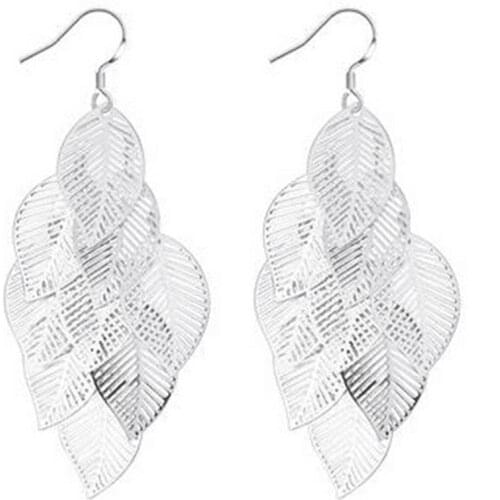 Exquisite Pop Silver Earrings with Bright Hanging Light Leaves and Leaves Trendy Fashion Jewelry Earrings for Women Length7.6 CM