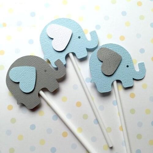 Custom cute lovely Elephant Baby baby shower cupcake toppers birthday wedding party decoration doughnut food picks