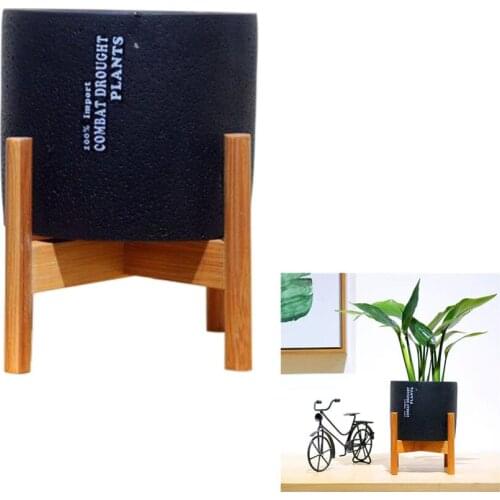 Nordic Tabletop Solid Wood Flower Stand Cement Succulents Plant Flower Pot Simple Living Room Home Balcony Assembly Garden