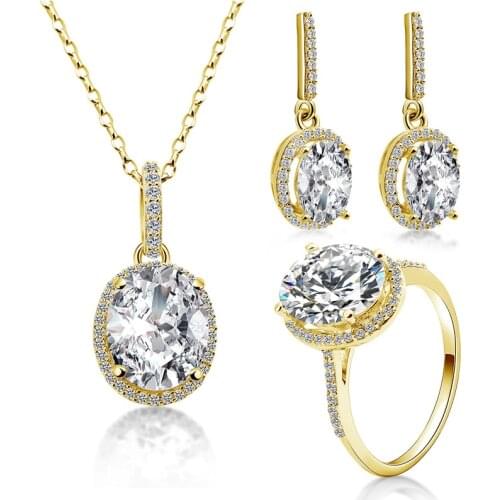 QYI Wedding Wedding Ring 14K Solid Yellow Gold Prong Setting 4ct Oval Zirconia Ring Set jewelry Engagement Wedding