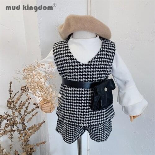 Mudkingdom Girls Vest Shorts Set Sleeveless V-Neck Zipper Tops Elastic Waist Houndstooth Sets for Toddler Spring Autumn Outfits