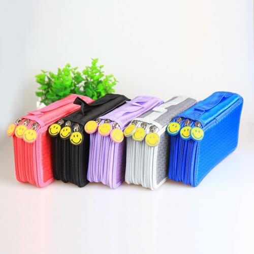 3 layer capacity Pencil bag fold pencil case Colorful Kawaii pen pencil box stationery Oxford cloth Smiley zipper creative