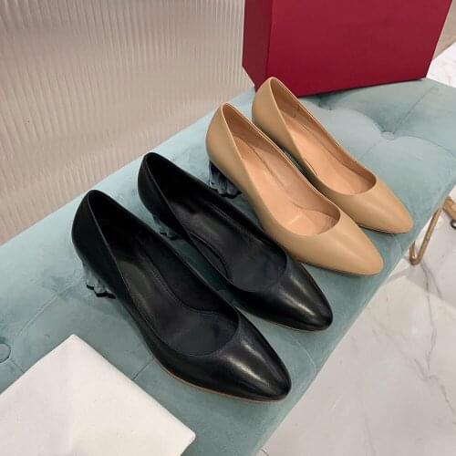 Genuine Leather Womens Shoes Top Quality Strange High Heel Shoes Pointed Toe Ladies Shoes Luxury Brand Designer Womens Heels