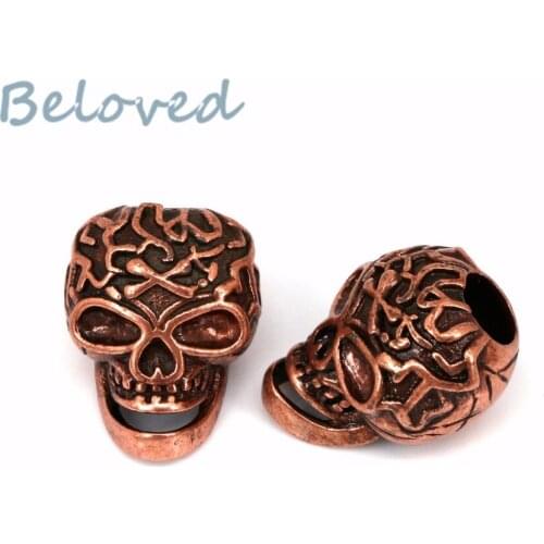 Vintage Skeleton Head Skull Metal Charms Knife Beads, Top Drilled Mens Paracord Bracelet Making Spacer Beads, BG18214