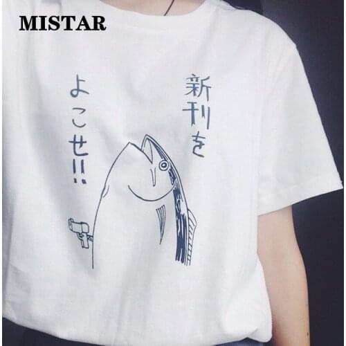 New summer fashion printed cute basic fish pattern Japanese style Harajuku t shirt women funny short sleeve women White T-shirt