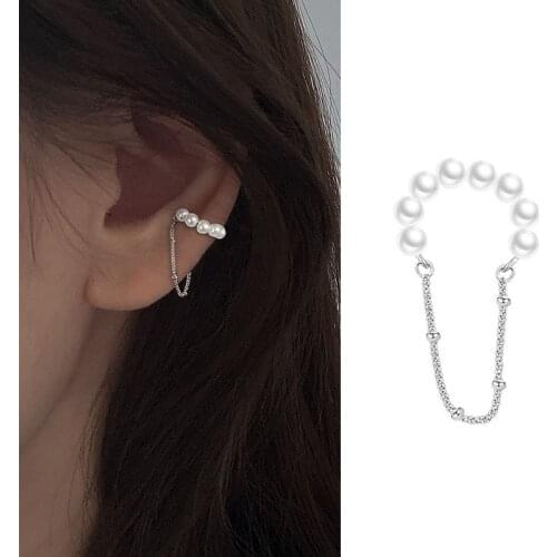 925 Sterling Silver Clip On Earrings for Women Pearl Tassel Chain Earcuff Earrings Birthday Gift Jewelry Wholesale