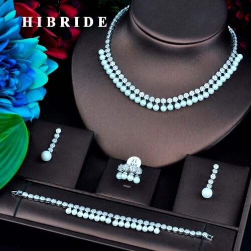 HIBRIDE New Fashion Pearl Jewelry Sets For Women Wedding Necklace Earring Ring Bracelet Jewelry Accessories N-749