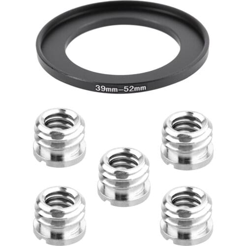1x Camera 39mm to 52mm Metal Step Up Ring Adapter & 5x 1/4 Inch to 3/8 Inch Convert Screw Standard Adapter