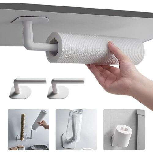 1Pc Kitchen Self-adhesive Accessories Under Cabinet Paper Roll Rack Towel Holder Tissue Hanger Storage Rack For Bathroom Toilet
