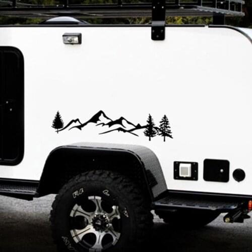 For SUV RV Camper Offroad 1pc 100cm Black/White Tree Mountain Car Decor PET Reflective Forest Car Sticker Decal 40GF