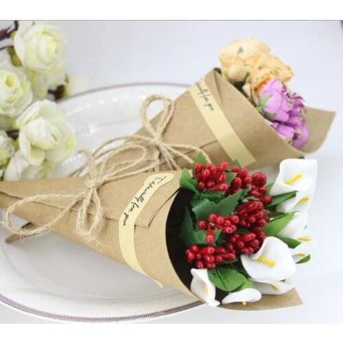 100PCS Packing Bag Cone Kraft Paper Bags Flower Gift Bag Chocolate Sweet Popcorn Wrapping Birthday Wedding Creative Folding