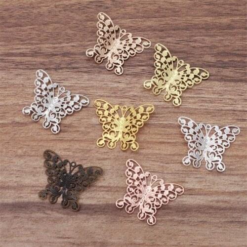 BASEHOME 20pcs 35x27mm Filigree Flower Wraps Butterfly Charms Pendant Jewelry Connector for DIY Necklace
