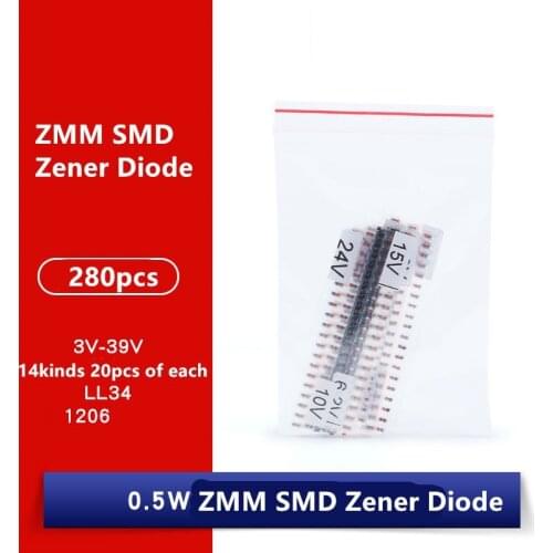 280pcs/lot ZMM SMD Zener Diode Package 3V-39V LL34 1206 Package 0.5W