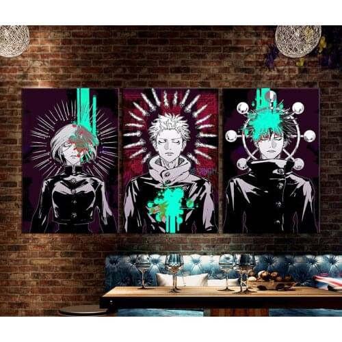 3 Piece Nobara Kugisaki &Yuji Itadori&Megumi Fushigura Jujutsu Kaisen Japanese Anime Poster Painting Canvas Room Decor-NO FRAME