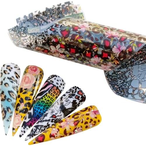 5 PCS Leopard Nail Art Transfer Foil Sexy Starry Sky Nail Sticker Decals Polish Manicure Decorations Charm Slider Set