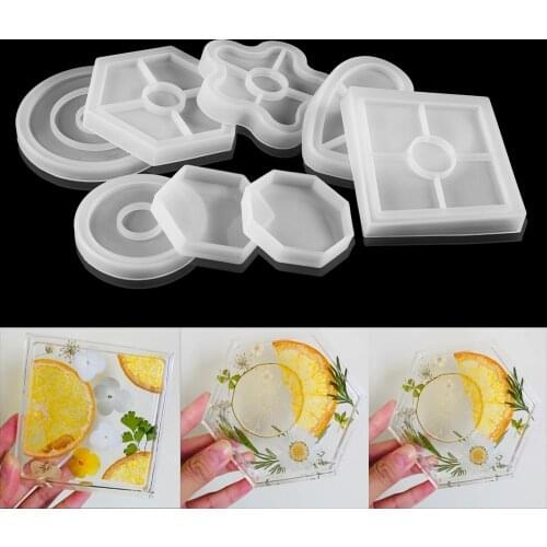 8 Styles Coasters Silicone Molds Hearts Square Flower Tray Cup Mat UV Epoxy Resin Mould For DIY Crafts Decor Jewelry Making Tool