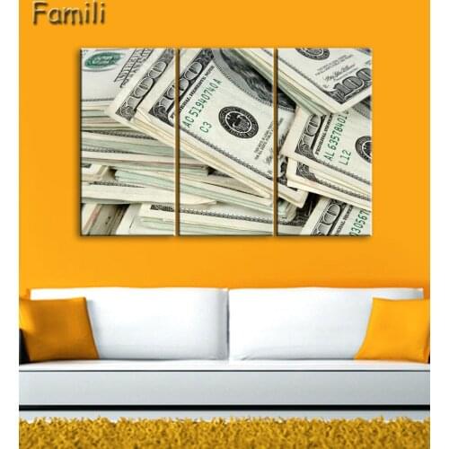 Unframed Home Decor Printing 3pcs Canvas Art Money Print Posters Picture Wall Painting For Living Room Picture For Wall