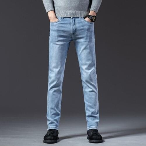 2021 Sulee Brand Classic Style Men Brand Jeans Business Casual Stretch Slim Denim Pants Light Blue Black Trousers Male