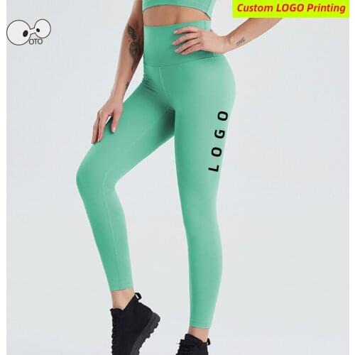 Custom LOGO Quick Dry Yoga Leggings Stretchy High Waist Compression Jogging Tights Push Up Running Women Gym Fitness Sportswear